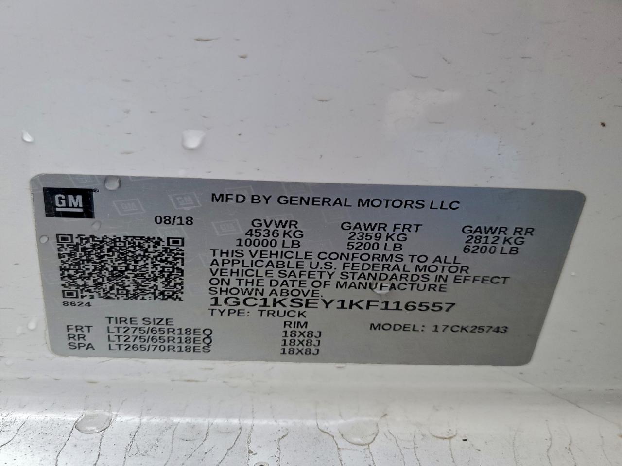 2019 Chevrolet Silverado K2500 Heavy Duty Lt VIN: 1GC1KSEY1KF116557 Lot: 94957175