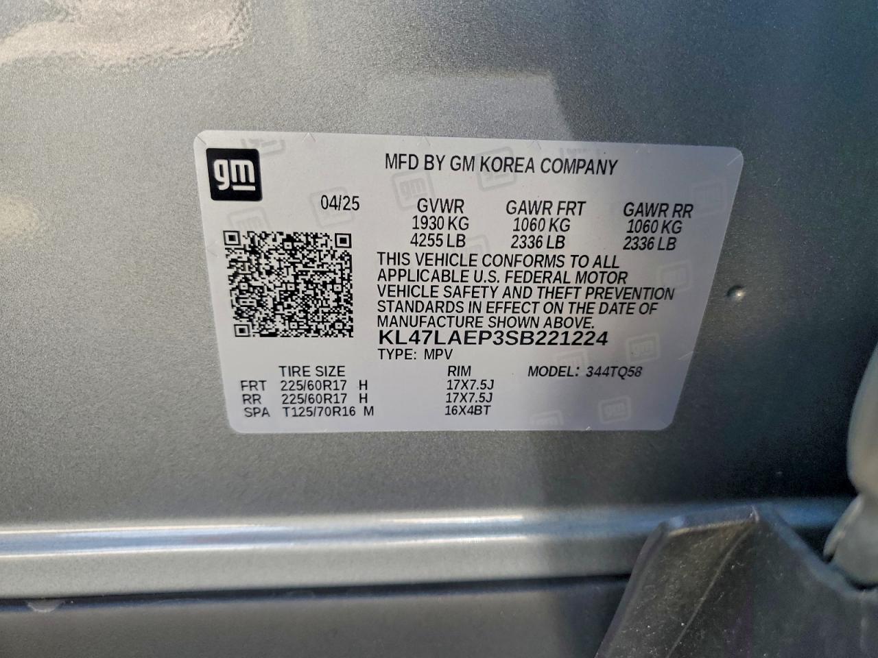 2025 Buick Envista Preferred VIN: KL47LAEP3SB221224 Lot: 95012015