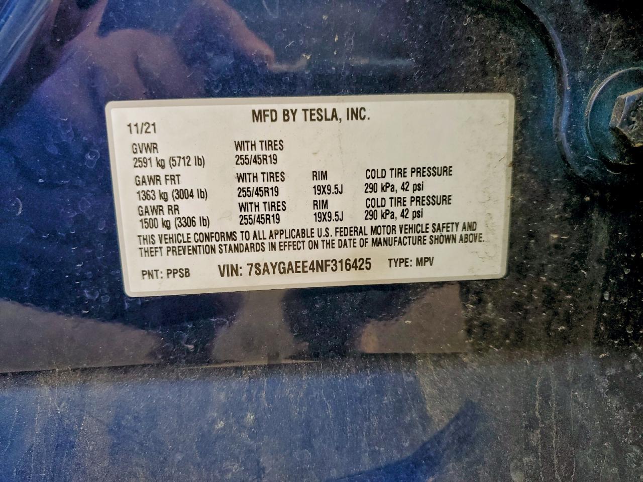 2022 Tesla Model Y VIN: 7SAYGAEE4NF316425 Lot: 94291415