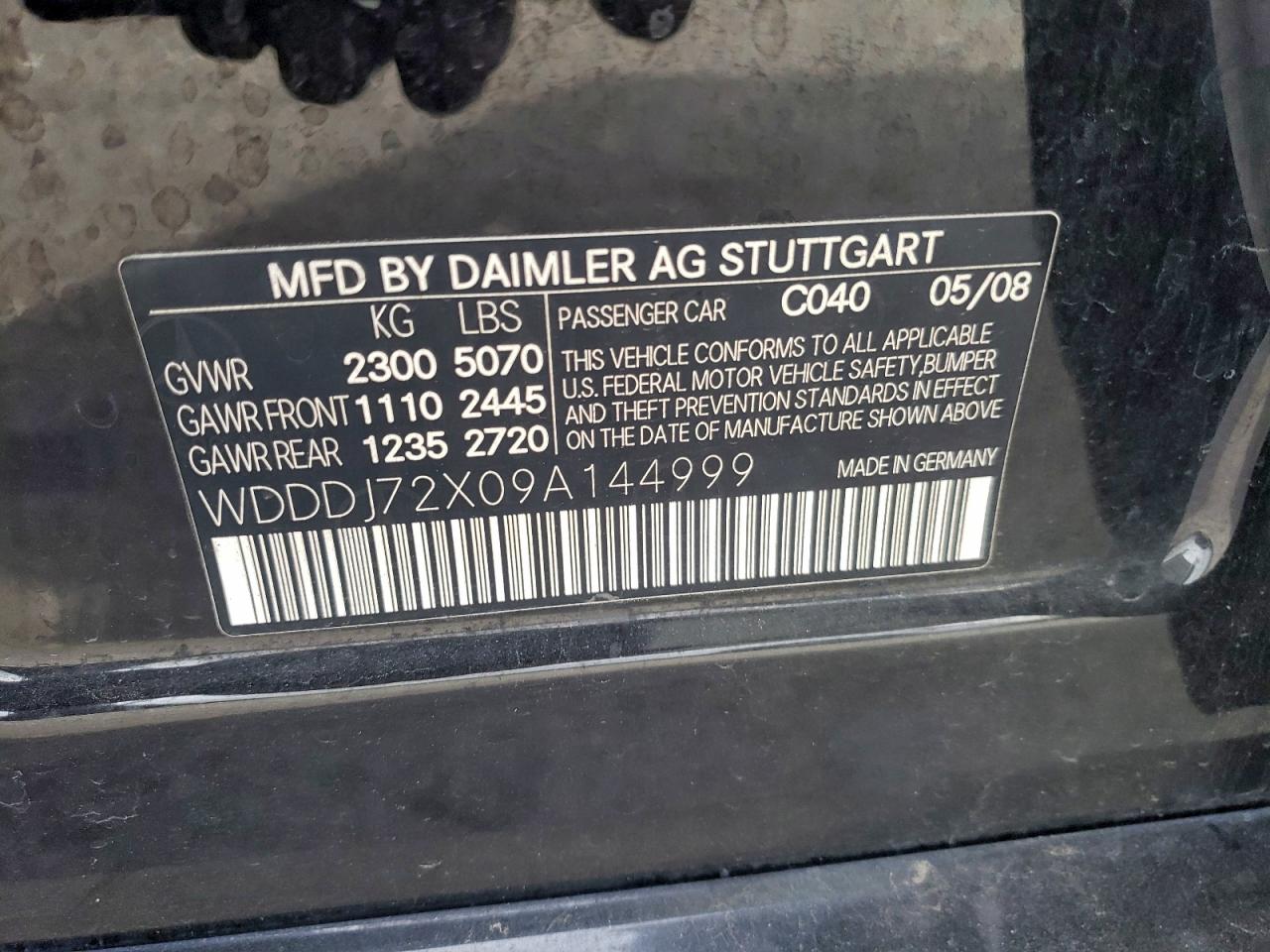 2009 Mercedes-Benz Cls 550 VIN: WDDDJ72X09A144999 Lot: 96569175