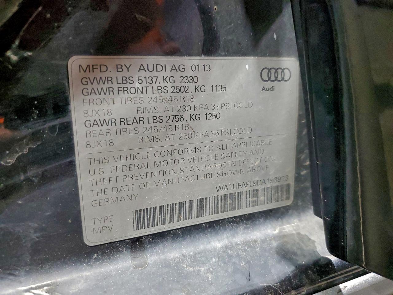 2013 Audi A4 Allroad Premium Plus VIN: WA1UFAFL9DA193928 Lot: 94759945