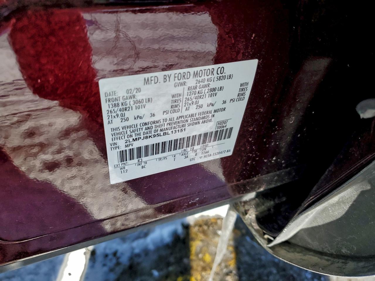 2020 Lincoln Nautilus Reserve VIN: 2LMPJ8K95LBL13151 Lot: 95198225