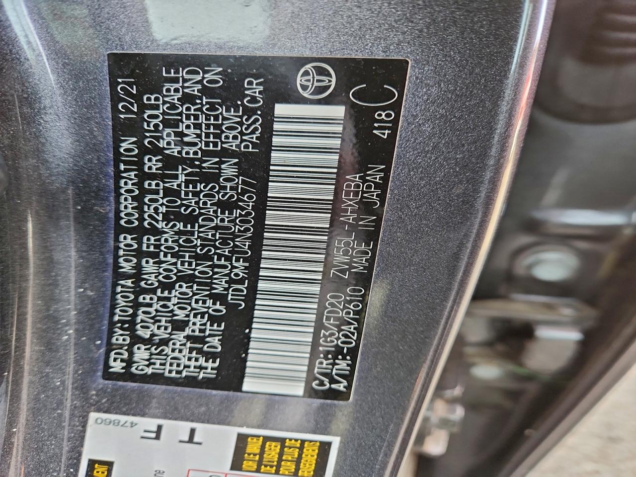 2022 Toyota Prius Le VIN: JTDL9MFU4N3034677 Lot: 94644545