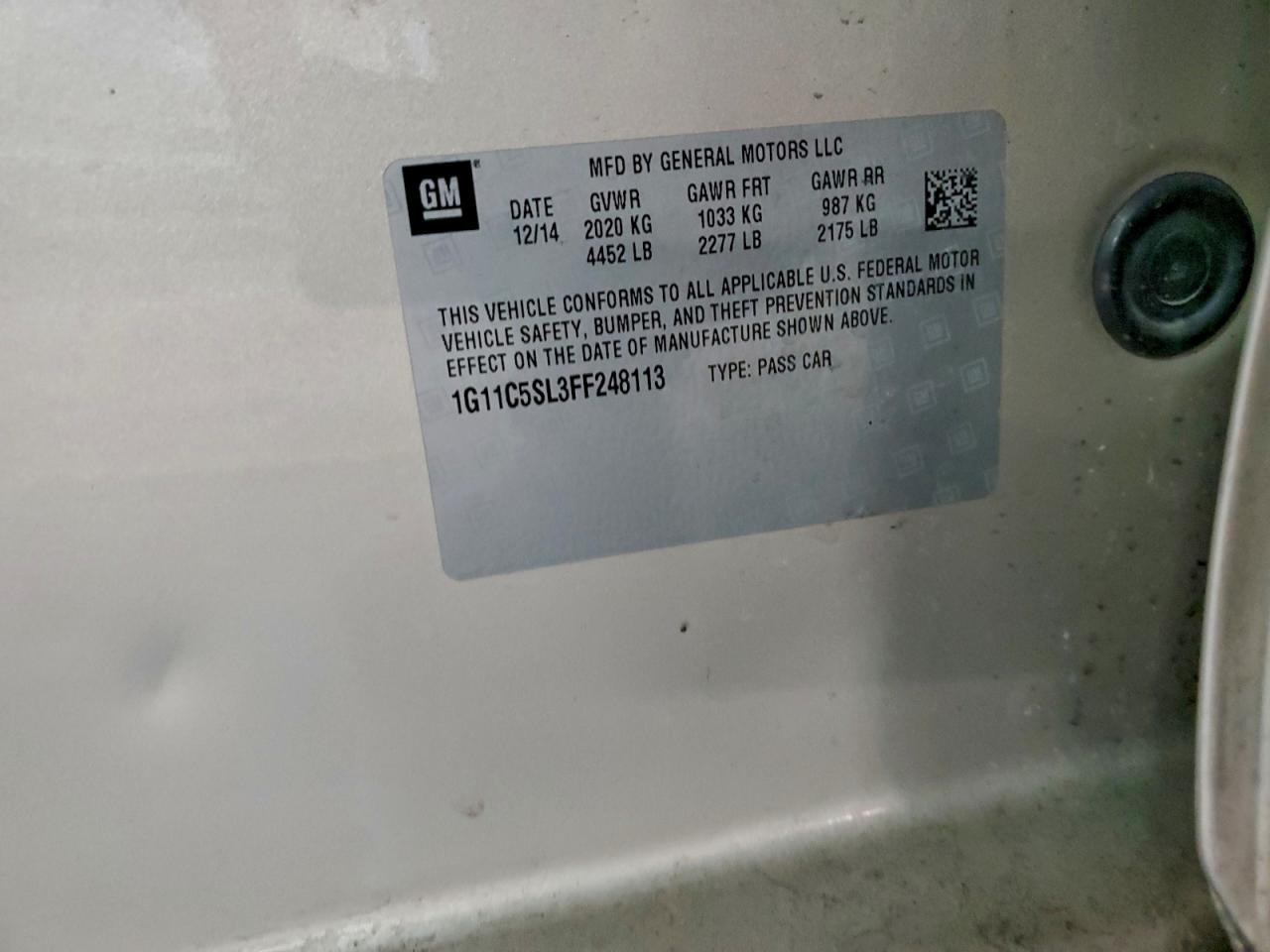2015 Chevrolet Malibu 1Lt VIN: 1G11C5SL3FF248113 Lot: 96210705