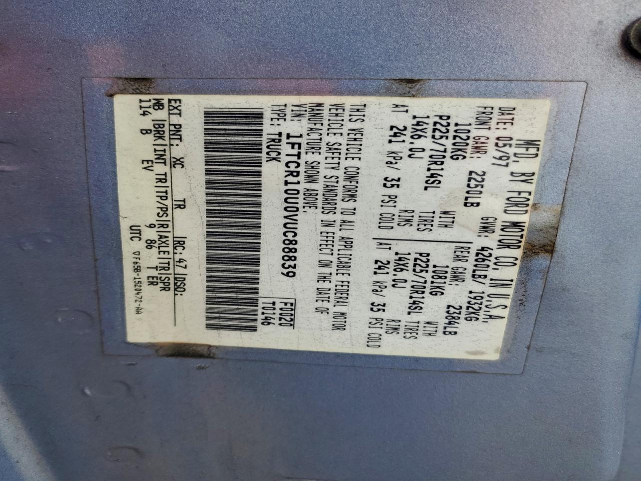 1997 Ford Ranger VIN: 1FTCR10U0VUC88839 Lot: 94573675