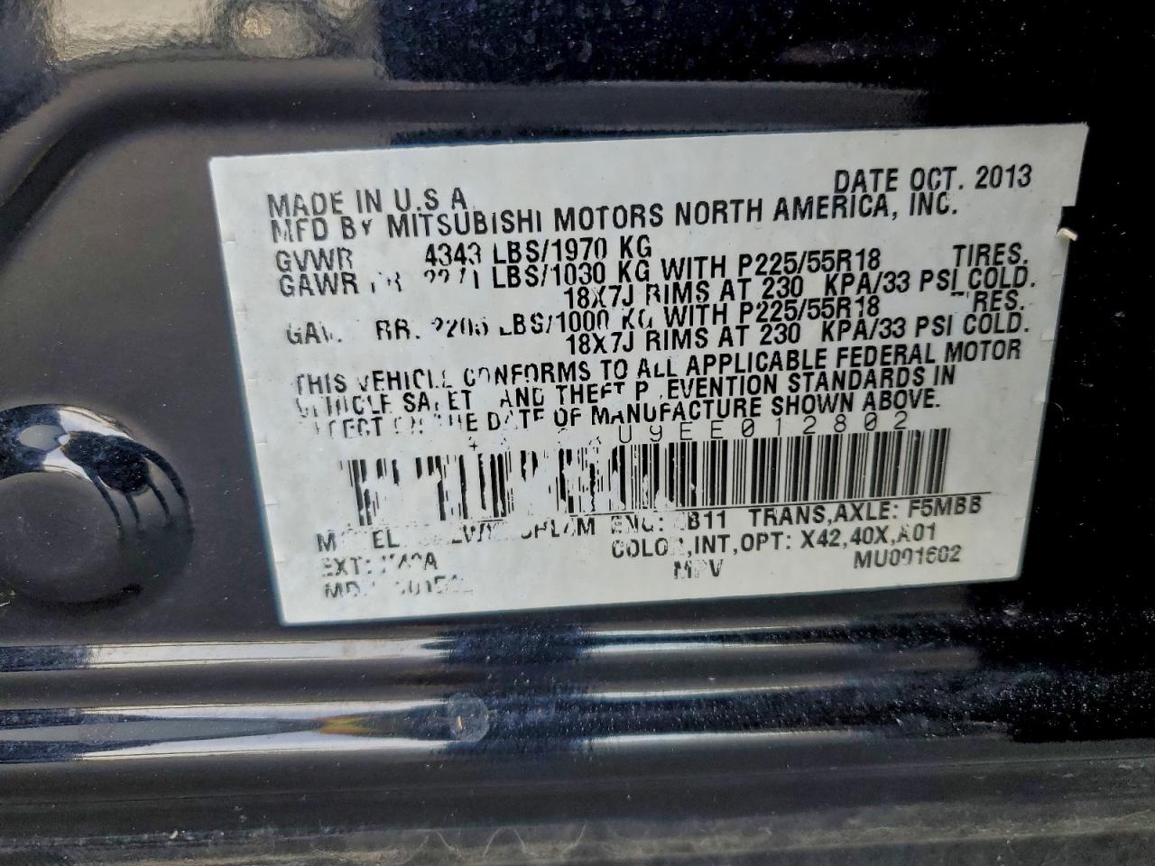 2014 Mitsubishi Outlander Sport Es VIN: 4A4AP3AU9EE012802 Lot: 94949275