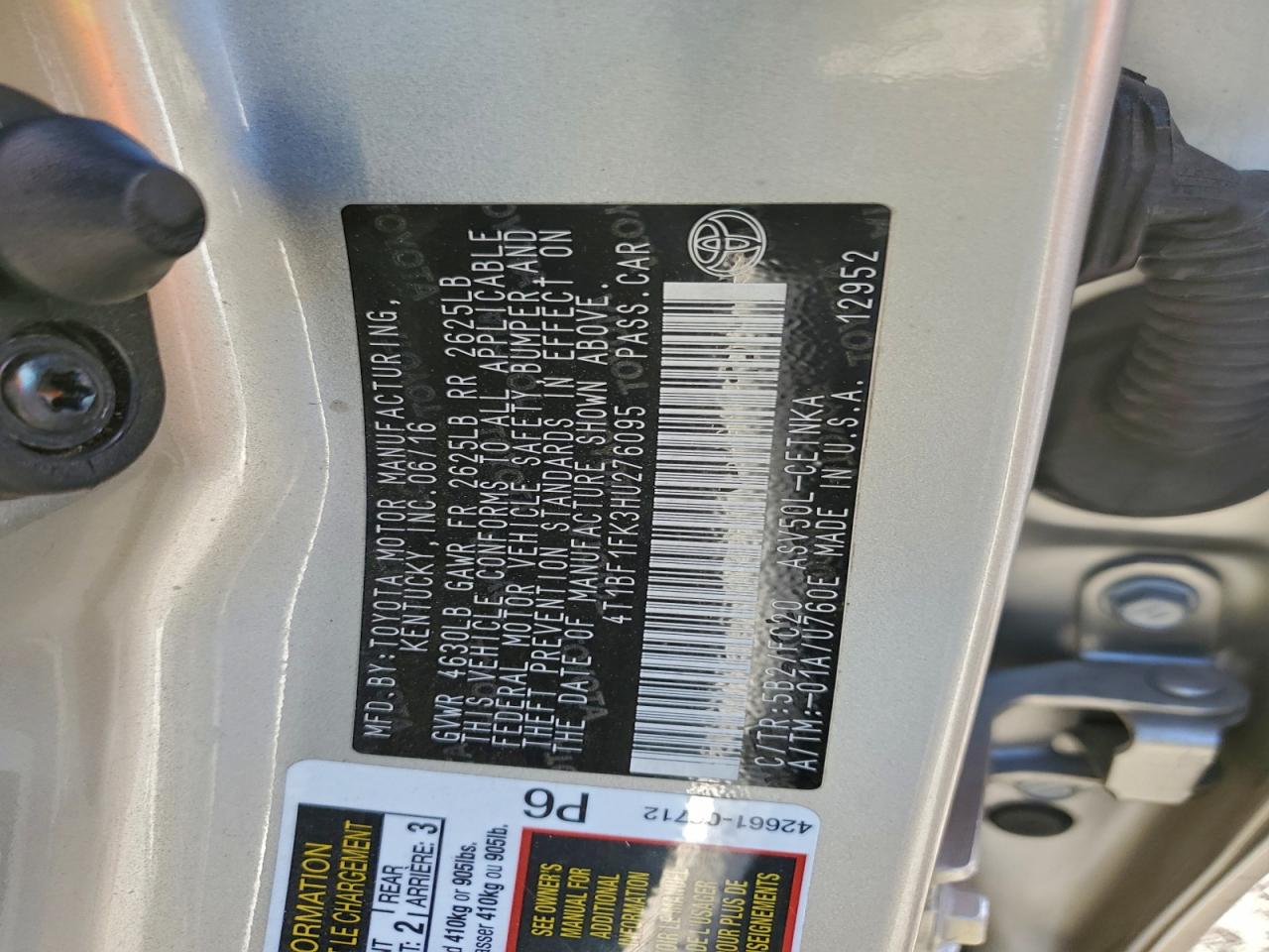 2017 Toyota Camry Le VIN: 4T1BF1FK3HU276095 Lot: 95083495