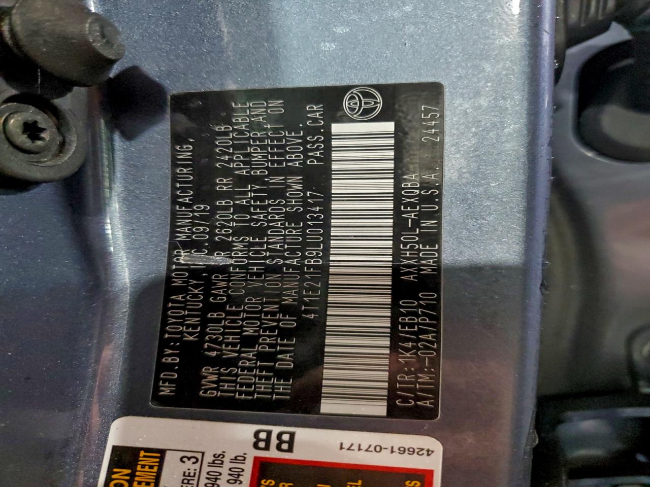 2020 Toyota Avalon Xse VIN: 4T1E21FB9LU013417 Lot: 94492735