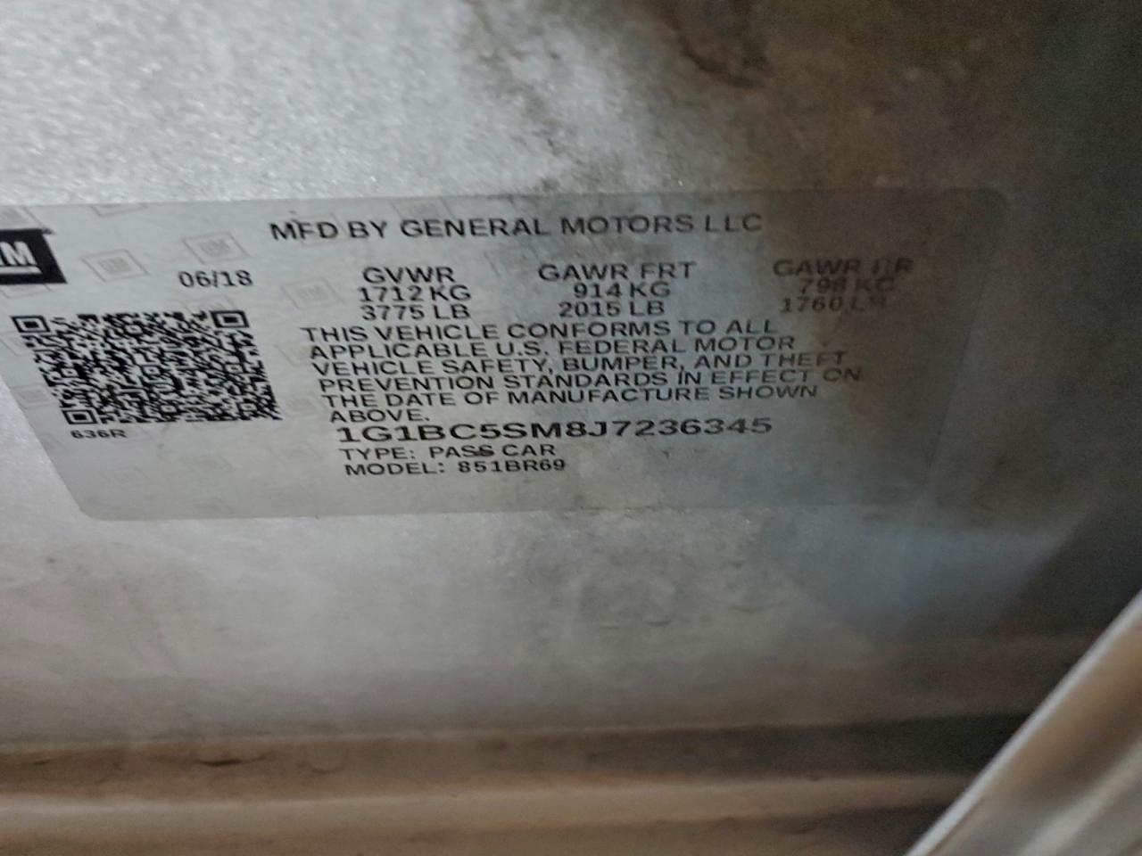 2018 Chevrolet Cruze Ls VIN: 1G1BC5SM8J7236345 Lot: 96365135