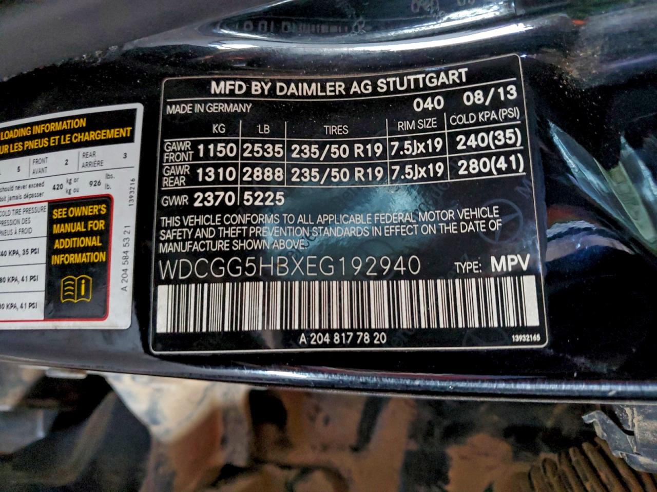 2014 Mercedes-Benz Glk 350 VIN: WDCGG5HBXEG192940 Lot: 96805985