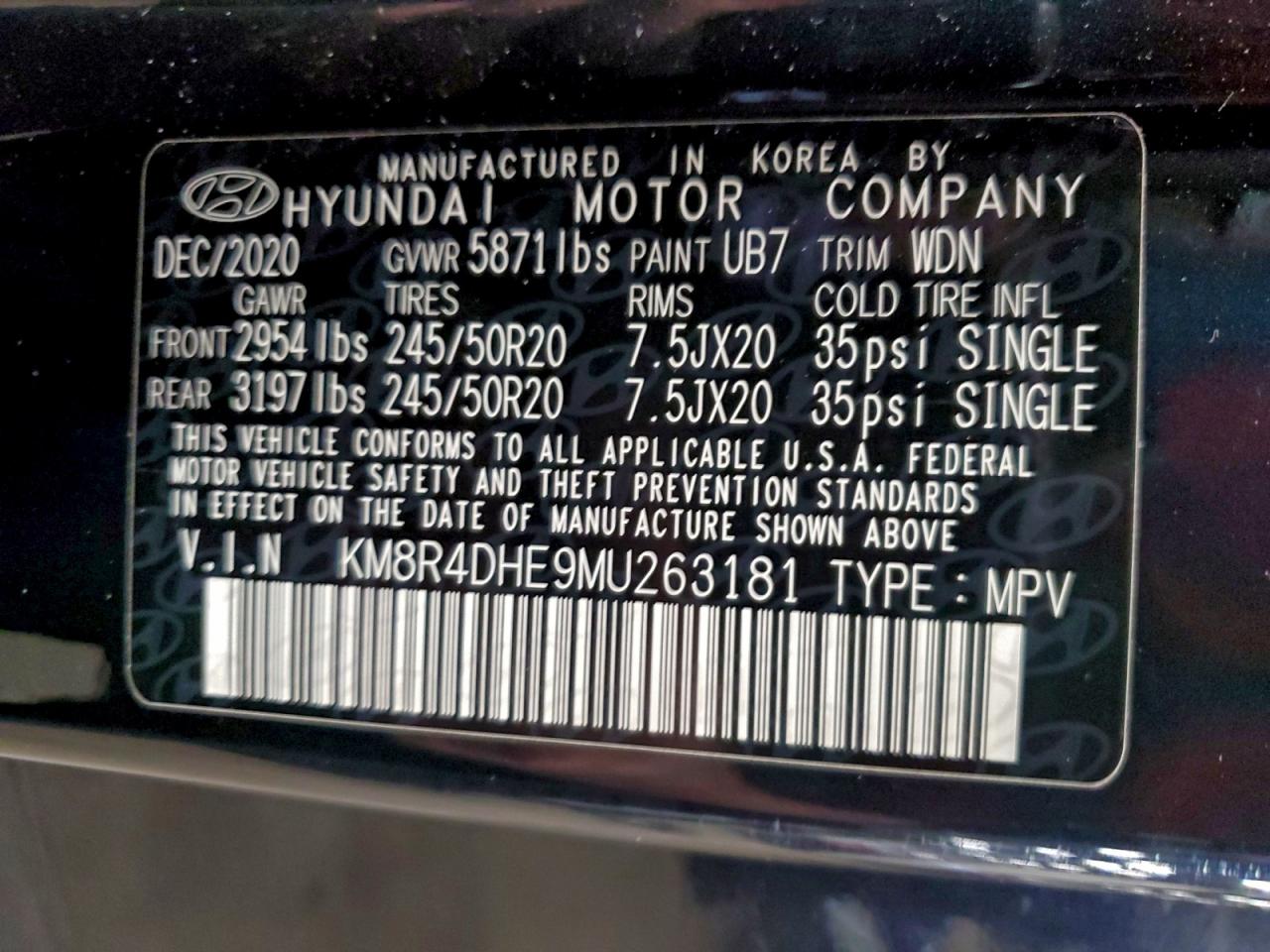 2021 Hyundai Palisade Sel VIN: KM8R4DHE9MU263181 Lot: 94699375