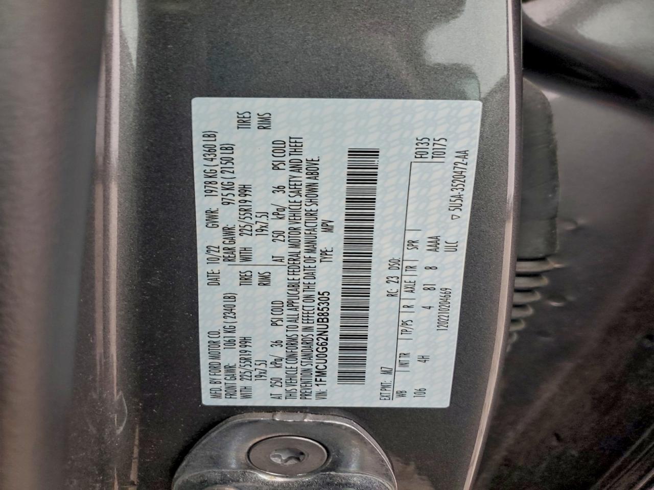 2022 Ford Escape Se VIN: 1FMCU0G62NUB85305 Lot: 94294335