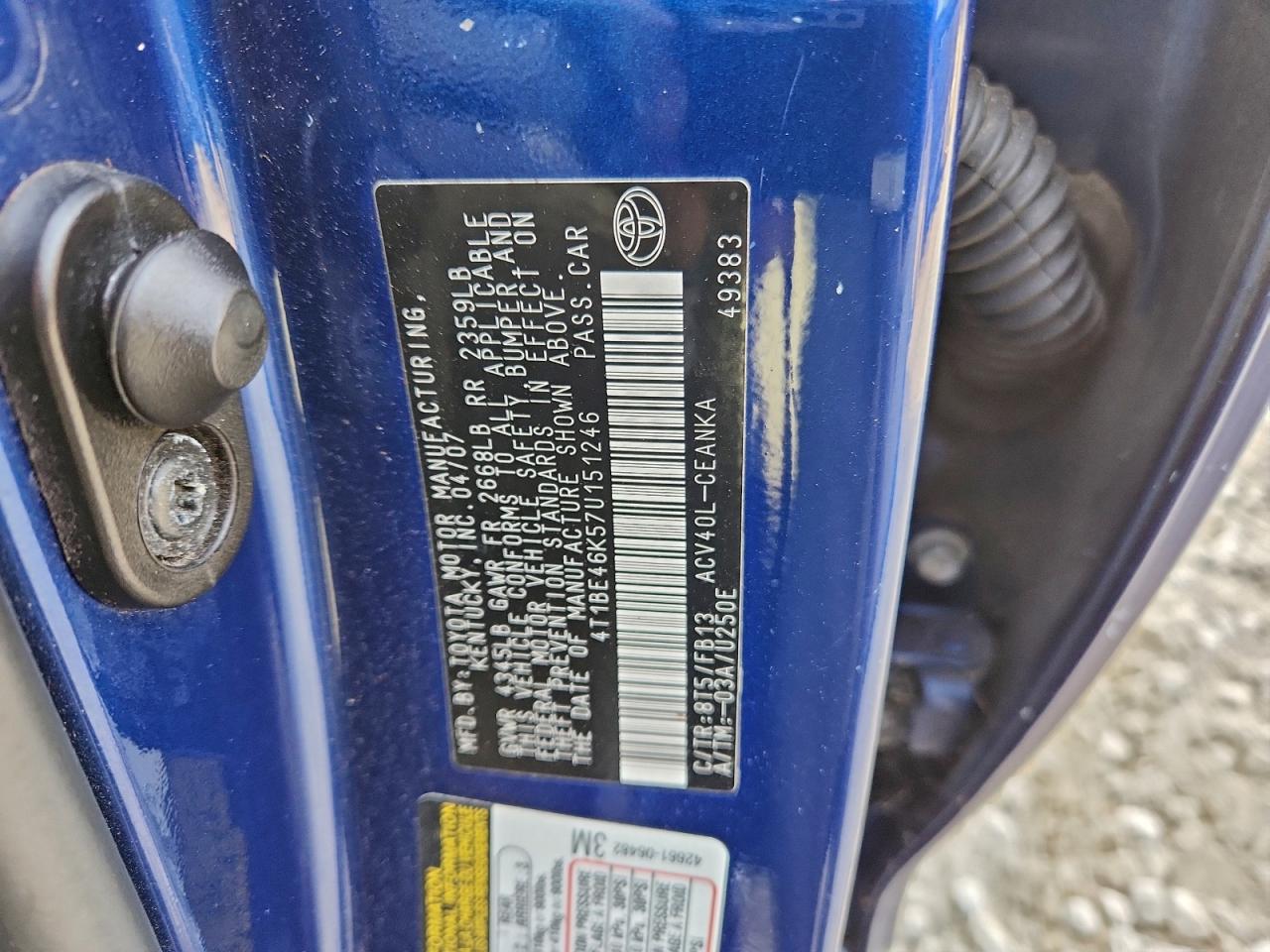 2007 Toyota Camry Ce VIN: 4T1BE46K57U151246 Lot: 96456185