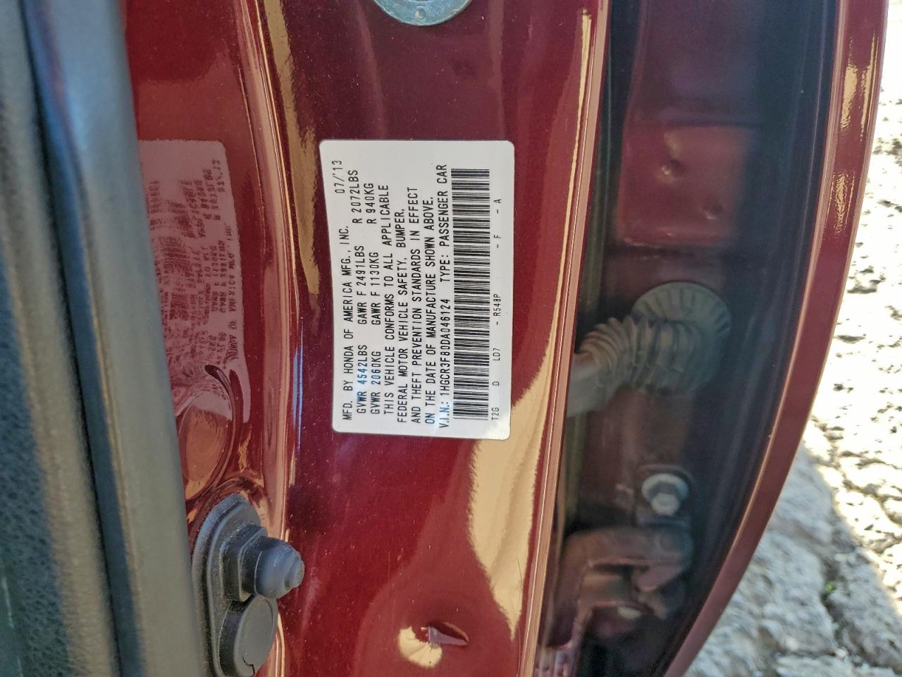 2013 Honda Accord Exl VIN: 1HGCR3F80DA046124 Lot: 94968215