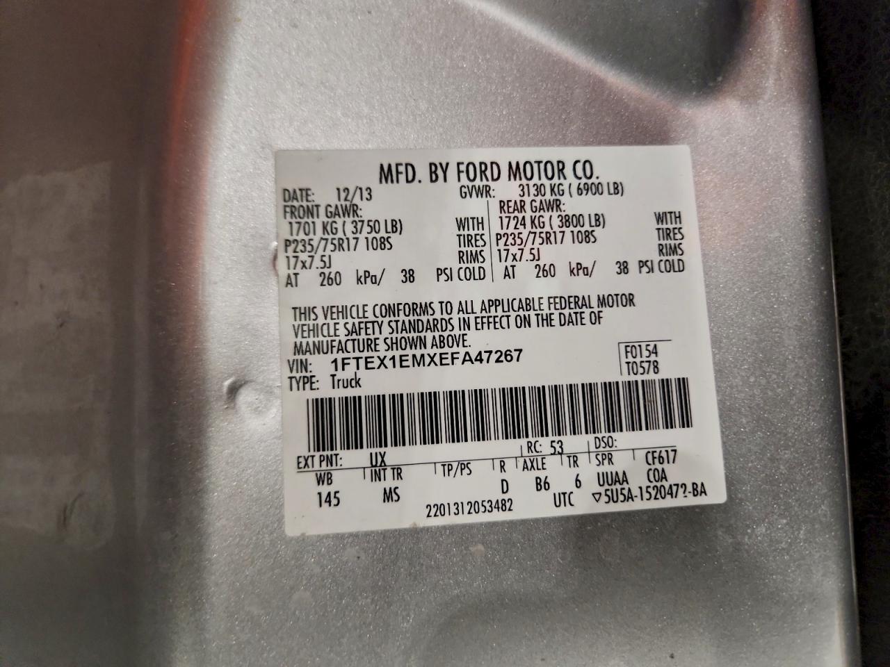 2014 Ford F150 Super Cab VIN: 1FTEX1EMXEFA47267 Lot: 94748725