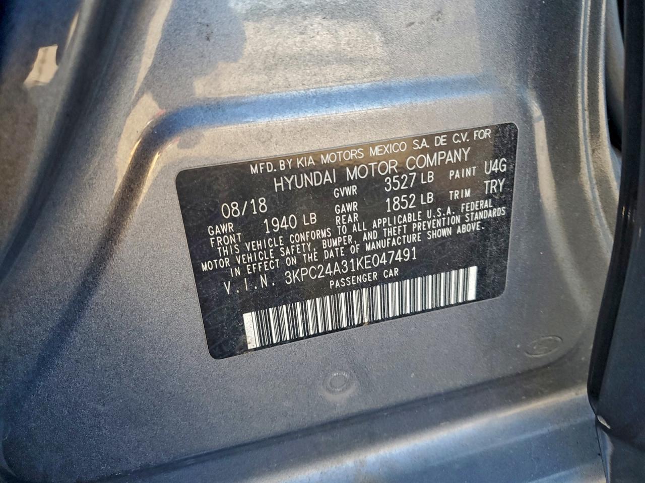 2019 Hyundai Accent Se VIN: 3KPC24A31KE047491 Lot: 96308845