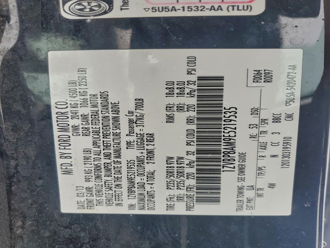 2014 Ford Mustang VIN: 1ZVBP8AM9E5219535 Lot: 94502935