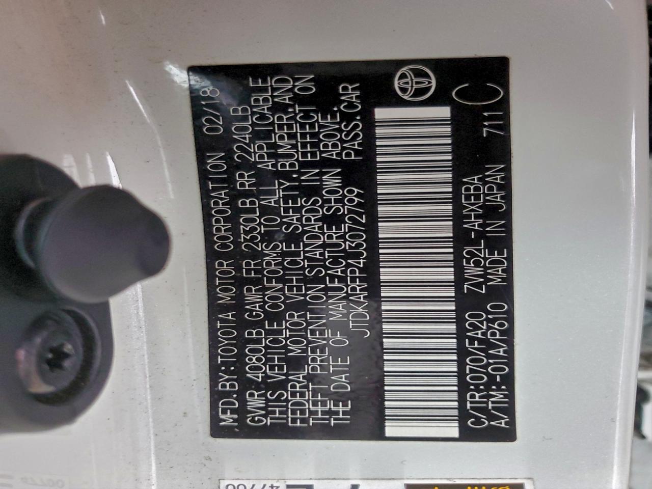 2018 Toyota Prius Prime VIN: JTDKARFP4J3072799 Lot: 95990995