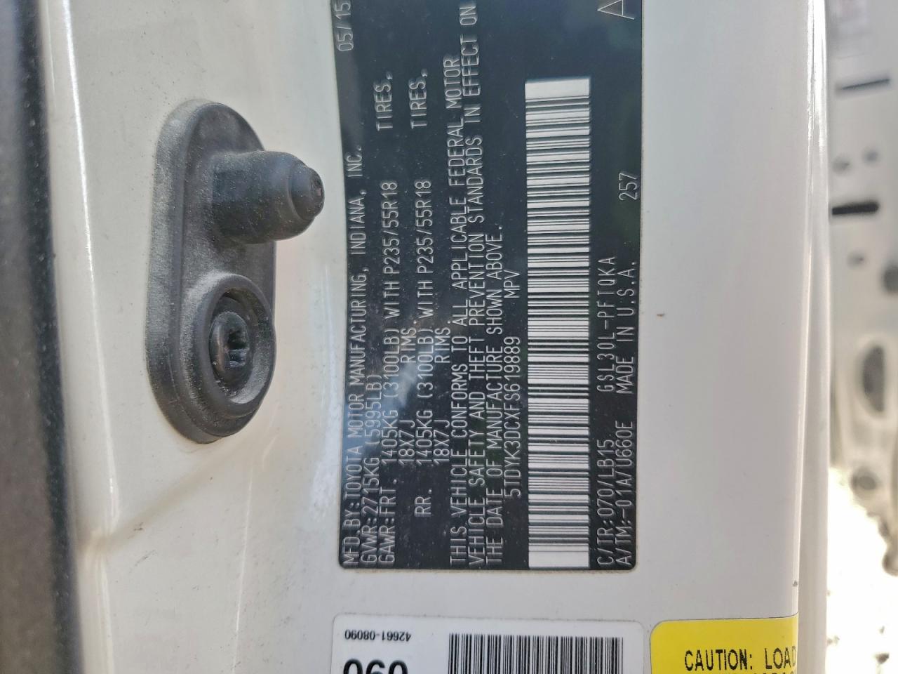 2015 Toyota Sienna Xle VIN: 5TDYK3DCXFS619889 Lot: 97529955