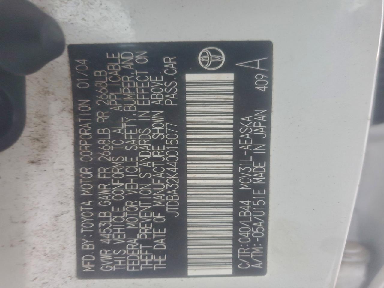 2004 Toyota Camry Se VIN: JTDBA32K440015077 Lot: 94692545