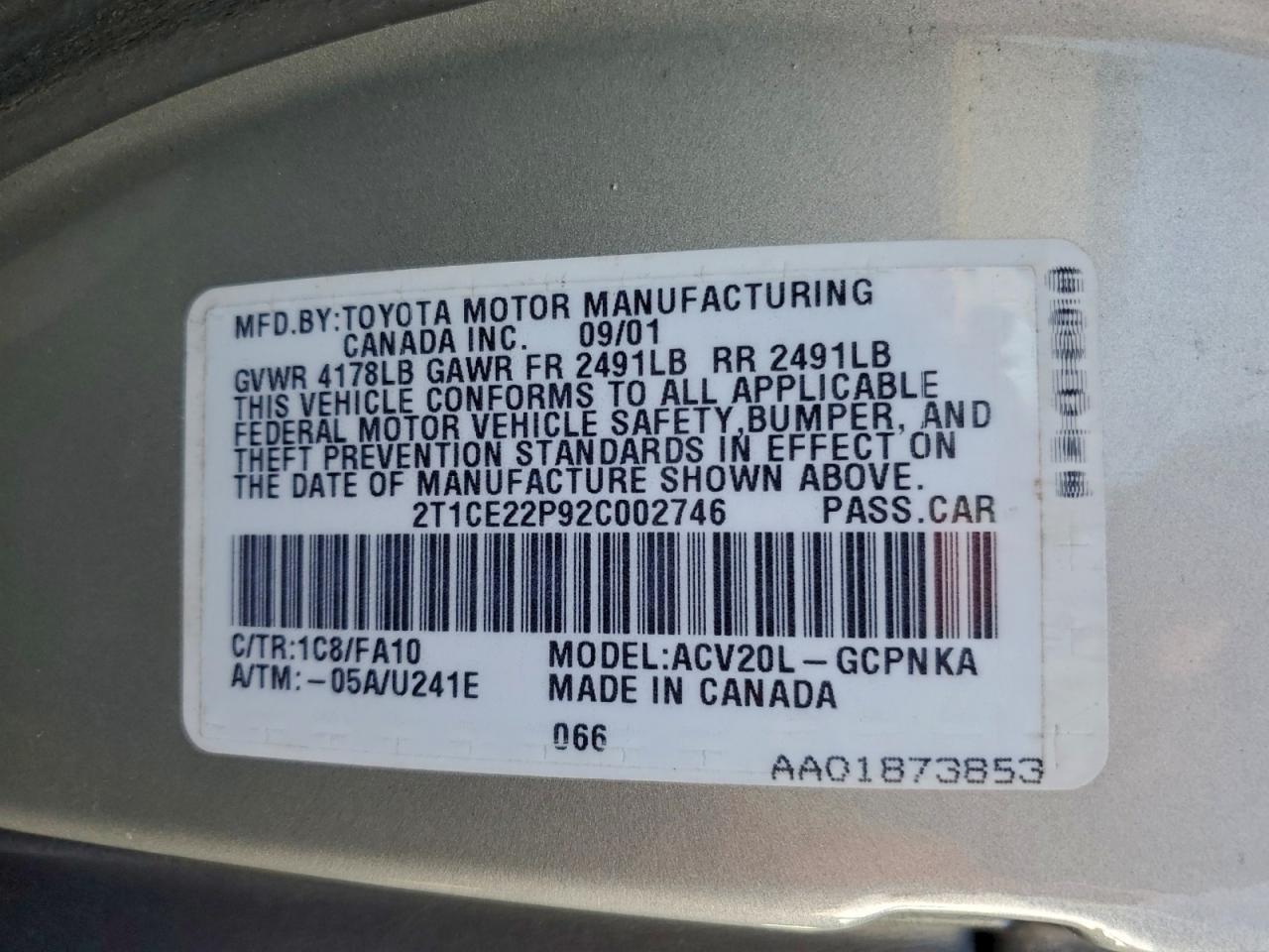 2002 Toyota Camry Solara Se VIN: 2T1CE22P92C002746 Lot: 95116615