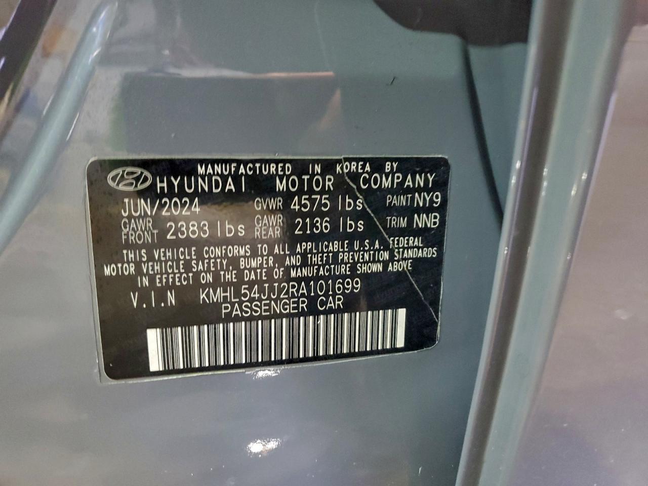 2024 Hyundai Sonata Hybrid VIN: KMHL54JJ2RA101699 Lot: 95194375