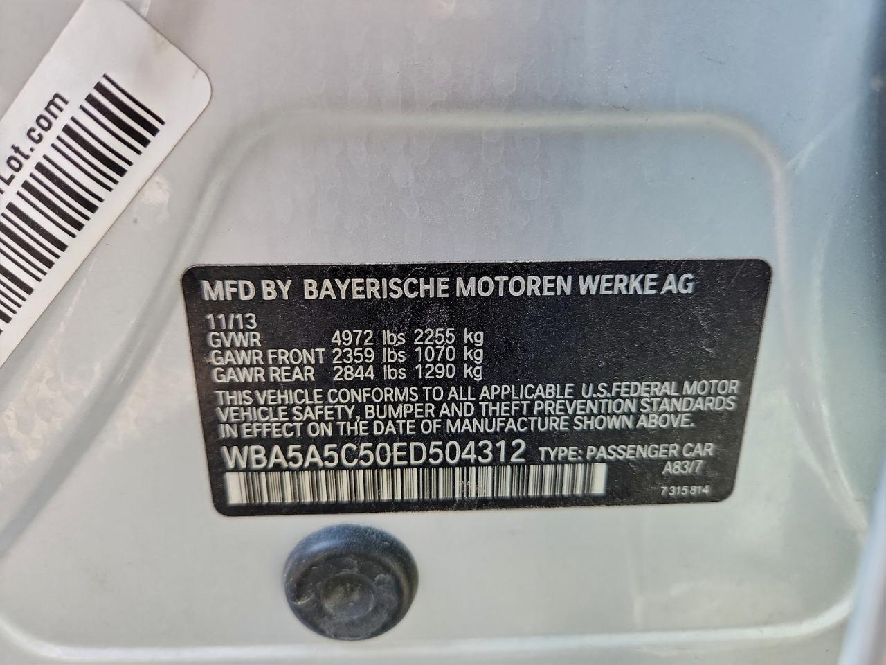 2014 BMW 528 I VIN: WBA5A5C50ED504312 Lot: 97162275