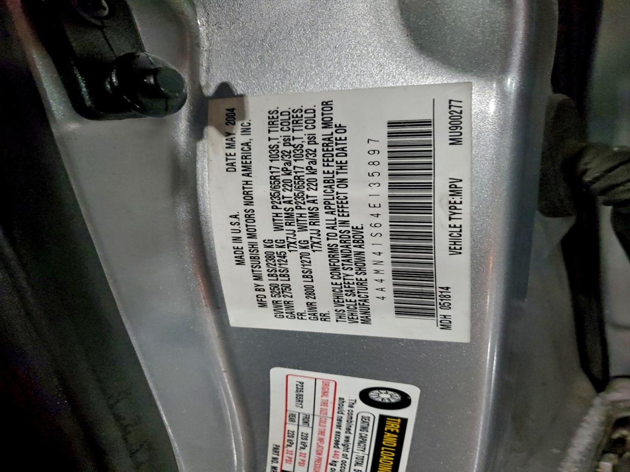 2004 Mitsubishi Endeavor Limited VIN: 4A4MN41S64E135897 Lot: 95703385