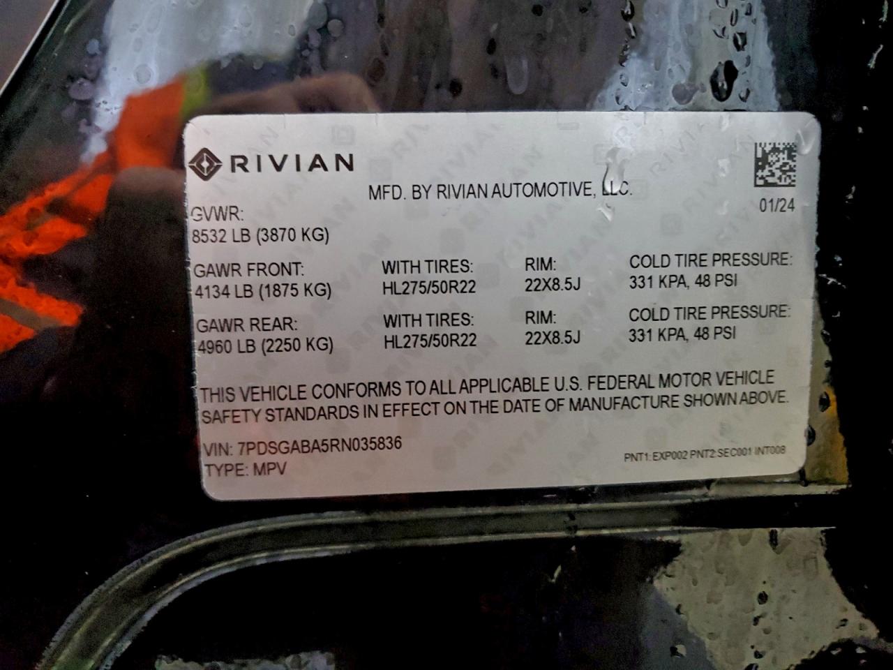 2024 Rivian R1S Adventure VIN: 7PDSGABA5RN035836 Lot: 94087205