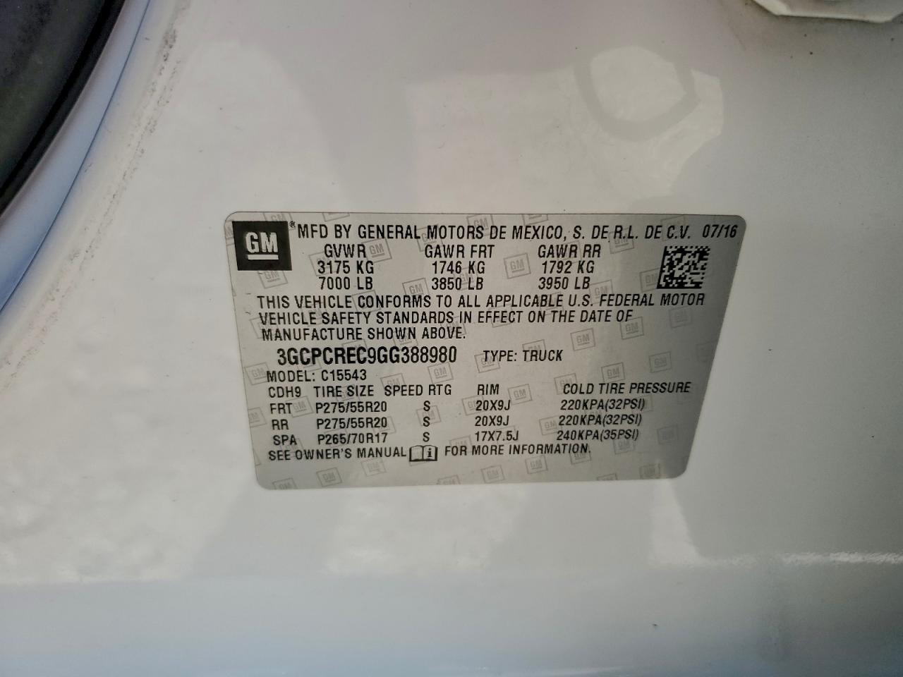 2016 Chevrolet Silverado C1500 Lt VIN: 3GCPCREC9GG388980 Lot: 95621815