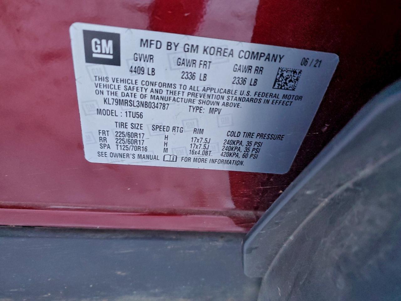 2022 Chevrolet Trailblazer Lt VIN: KL79MRSL3NB034787 Lot: 94676765