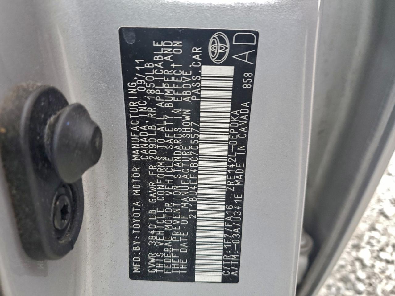 2011 Toyota Corolla Base VIN: 2T1BU4EE4BC705577 Lot: 96102515