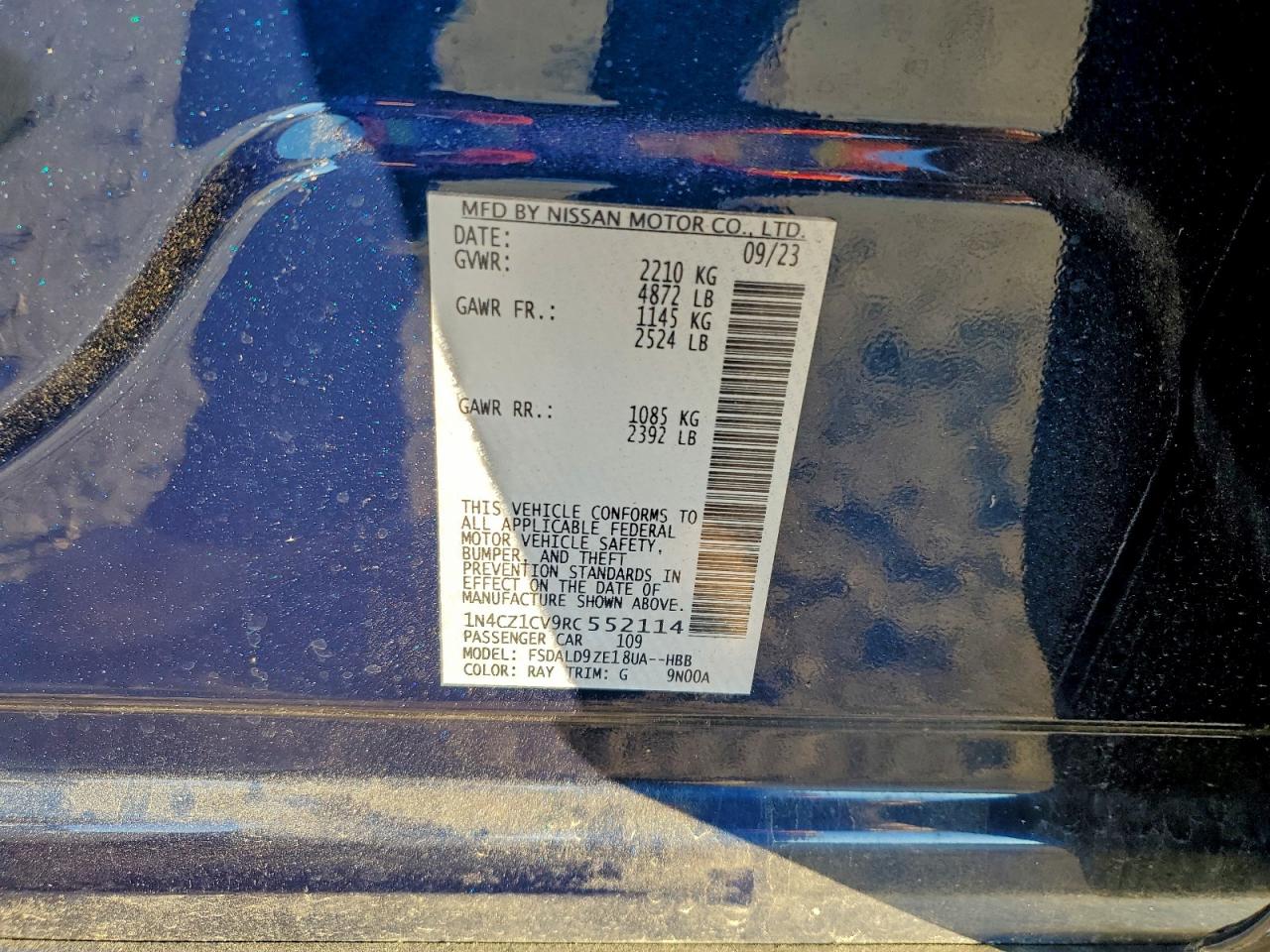 2024 Nissan Leaf Sv Plus VIN: 1N4CZ1CV9RC552114 Lot: 95296295