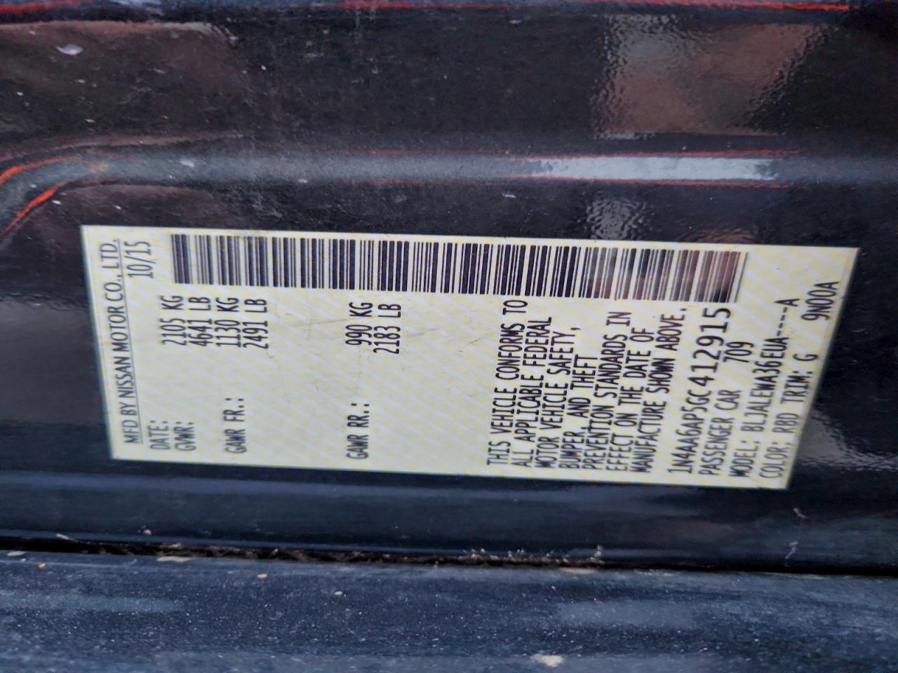 2016 Nissan Maxima 3.5S VIN: 1N4AA6AP5GC412915 Lot: 95396795