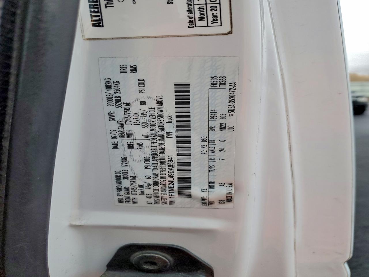 2009 Ford Econoline E250 Van VIN: 1FTNE24L49DA85941 Lot: 95197825