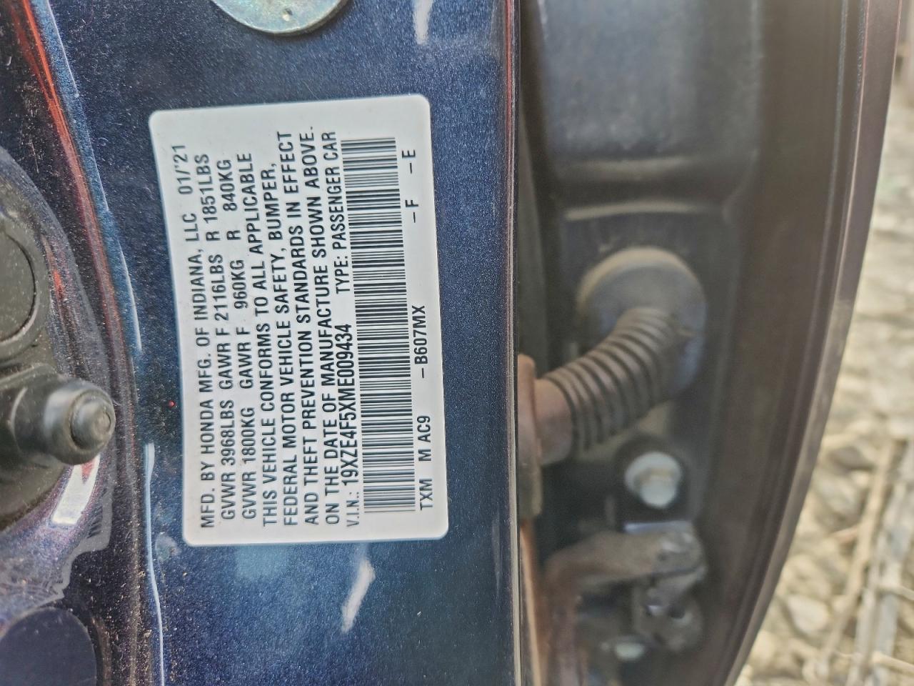 2021 Honda Insight Ex VIN: 19XZE4F5XME009434 Lot: 95120115