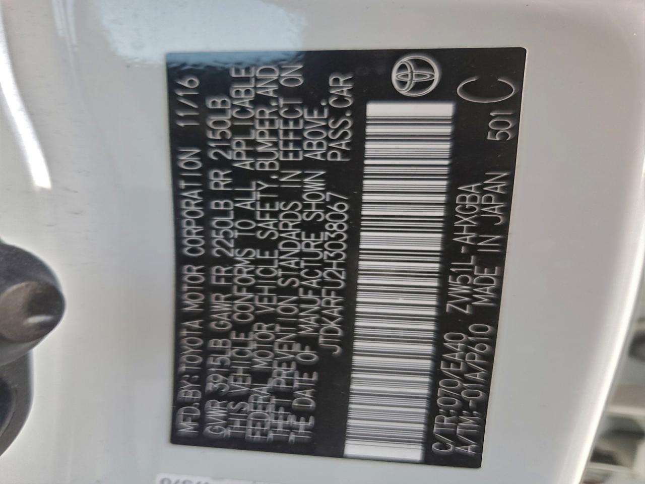 2017 Toyota Prius VIN: JTDKARFU2H3038067 Lot: 93989045