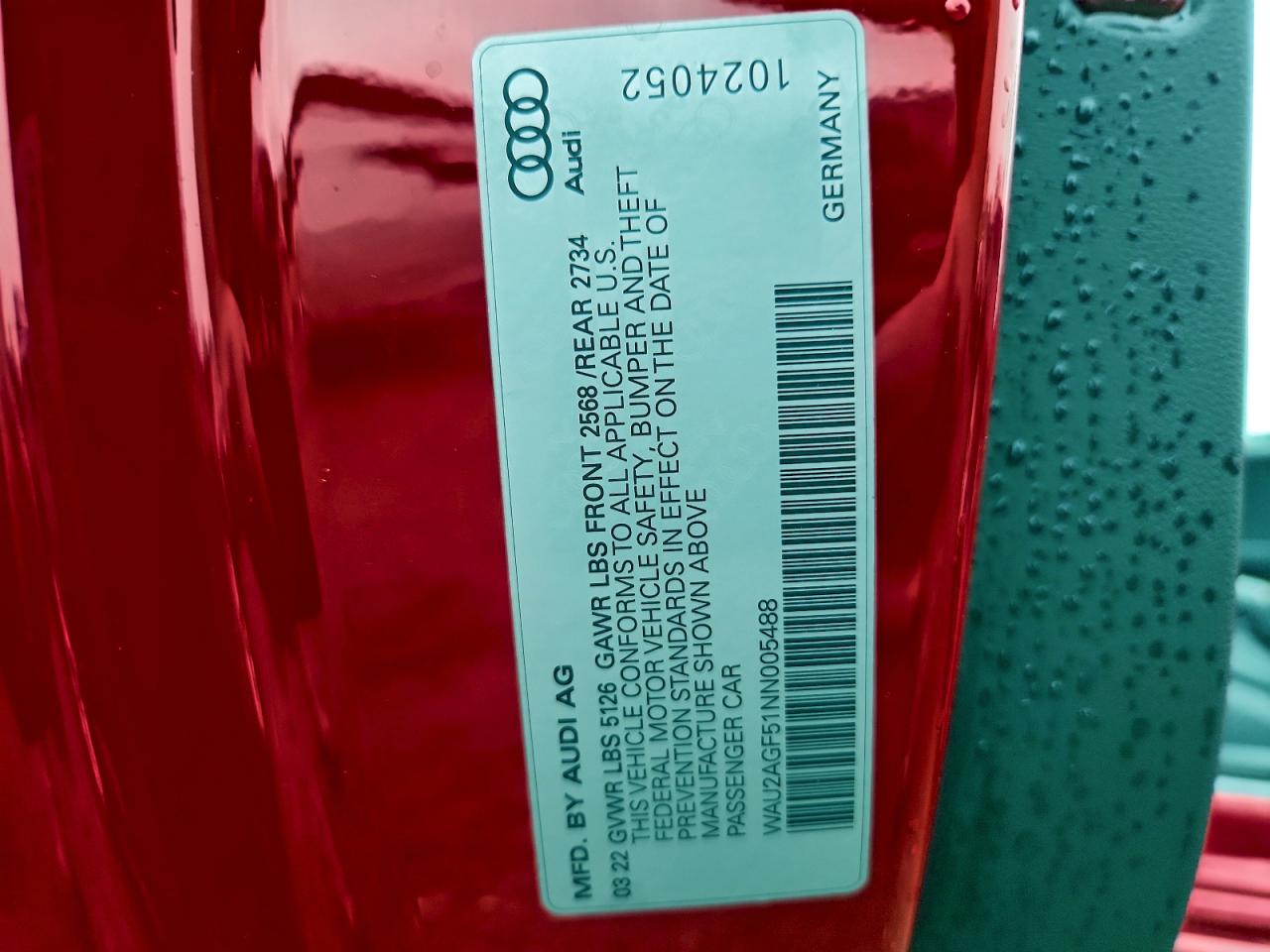 2022 Audi A5 Premium 45 VIN: WAU2AGF51NN005488 Lot: 82549245