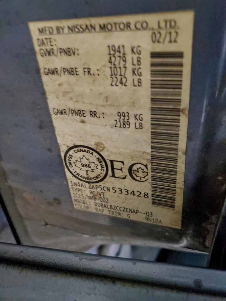 2012 Nissan Altima Base VIN: 1N4AL2AP5CN533428 Lot: 95288485