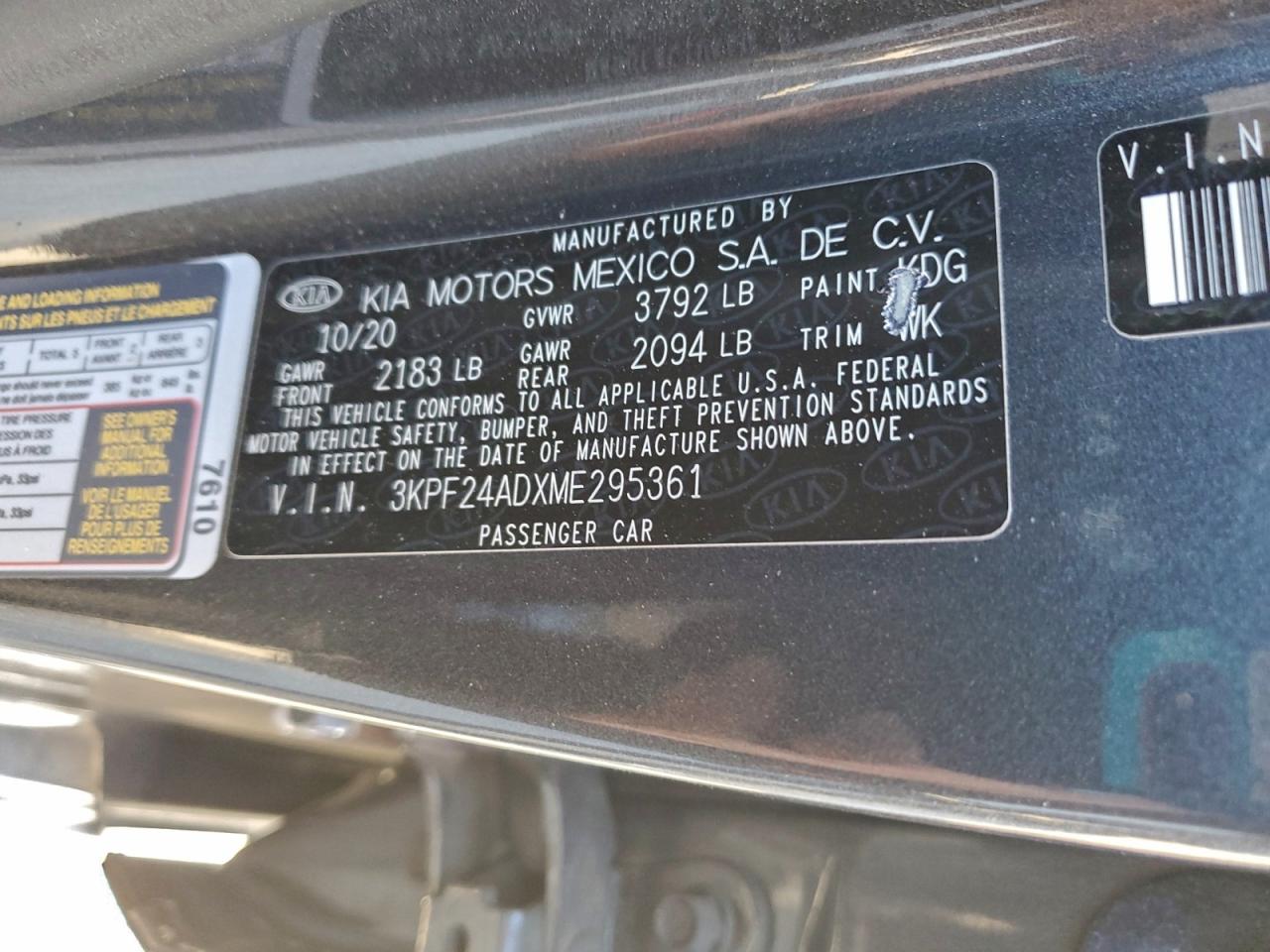 2021 Kia Forte Fe VIN: 3KPF24ADXME295361 Lot: 94860445