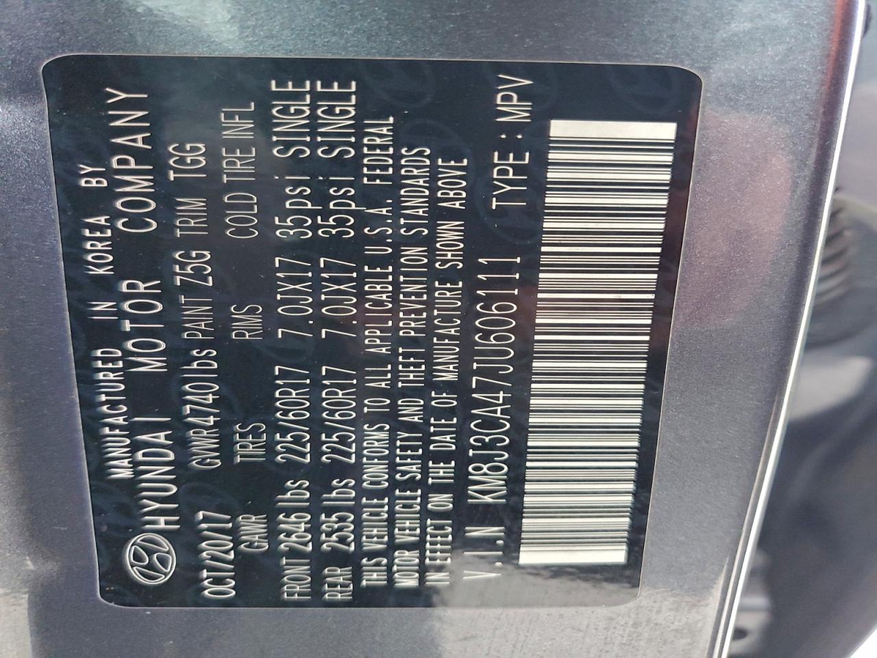 2018 Hyundai Tucson Sel VIN: KM8J3CA47JU606111 Lot: 94304495