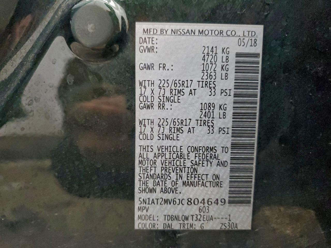 2018 Nissan Rogue S VIN: 5N1AT2MV6JC804649 Lot: 94942405