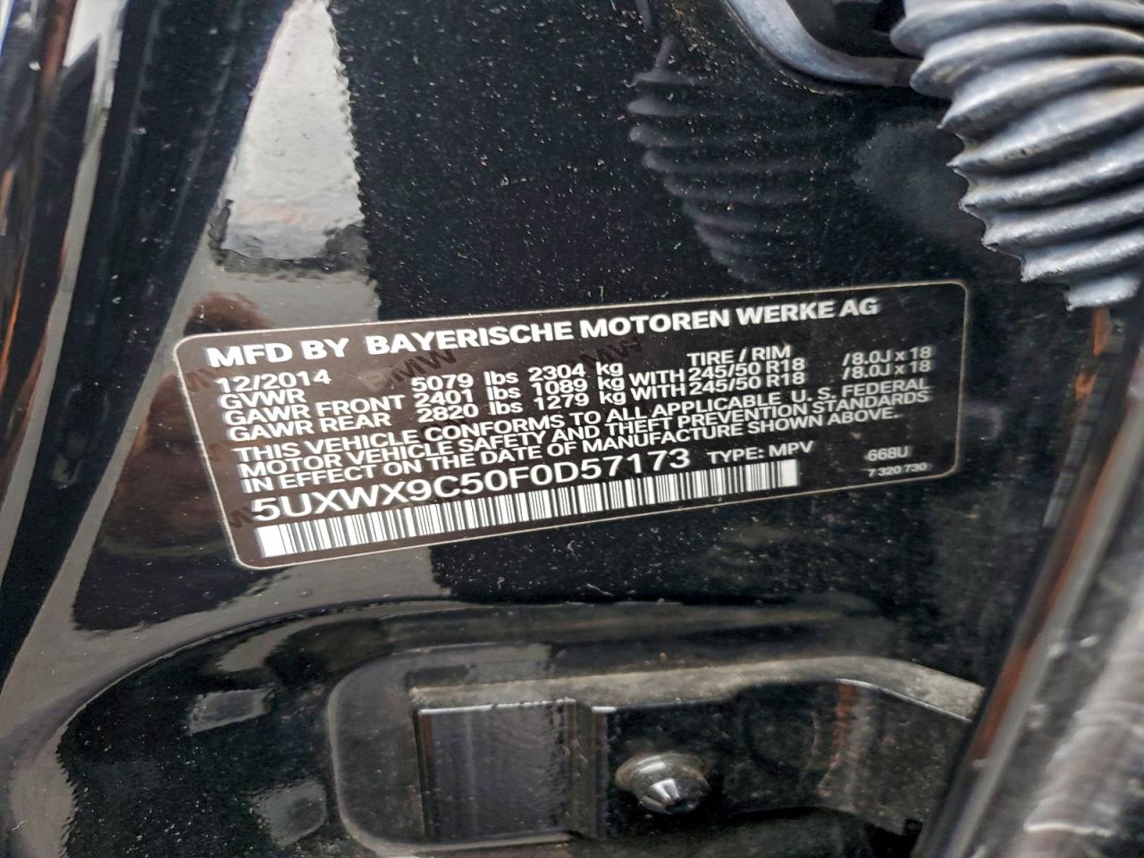 2015 BMW X3 xDrive28I VIN: 5UXWX9C50F0D57173 Lot: 95478455