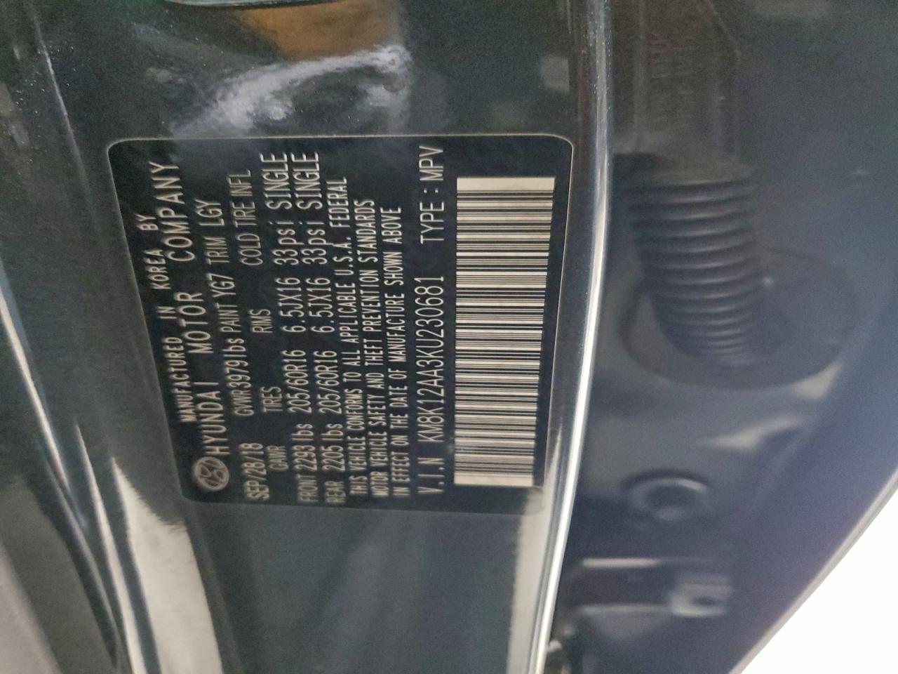 2019 Hyundai Kona Se VIN: KM8K12AA3KU230681 Lot: 94558395