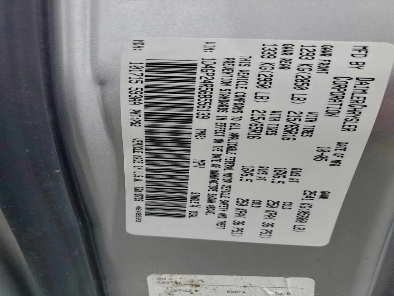 2006 Dodge Grand Caravan Se VIN: 1D4GP24R56B556139 Lot: 95832915