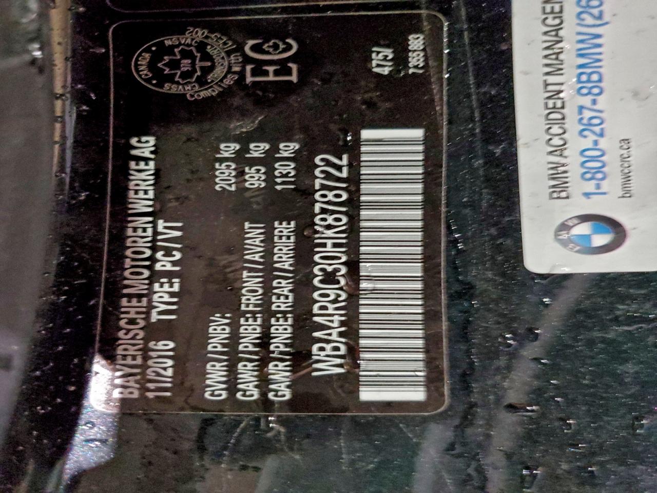 2017 BMW 430Xi VIN: WBA4R9C30HK878722 Lot: 95476075