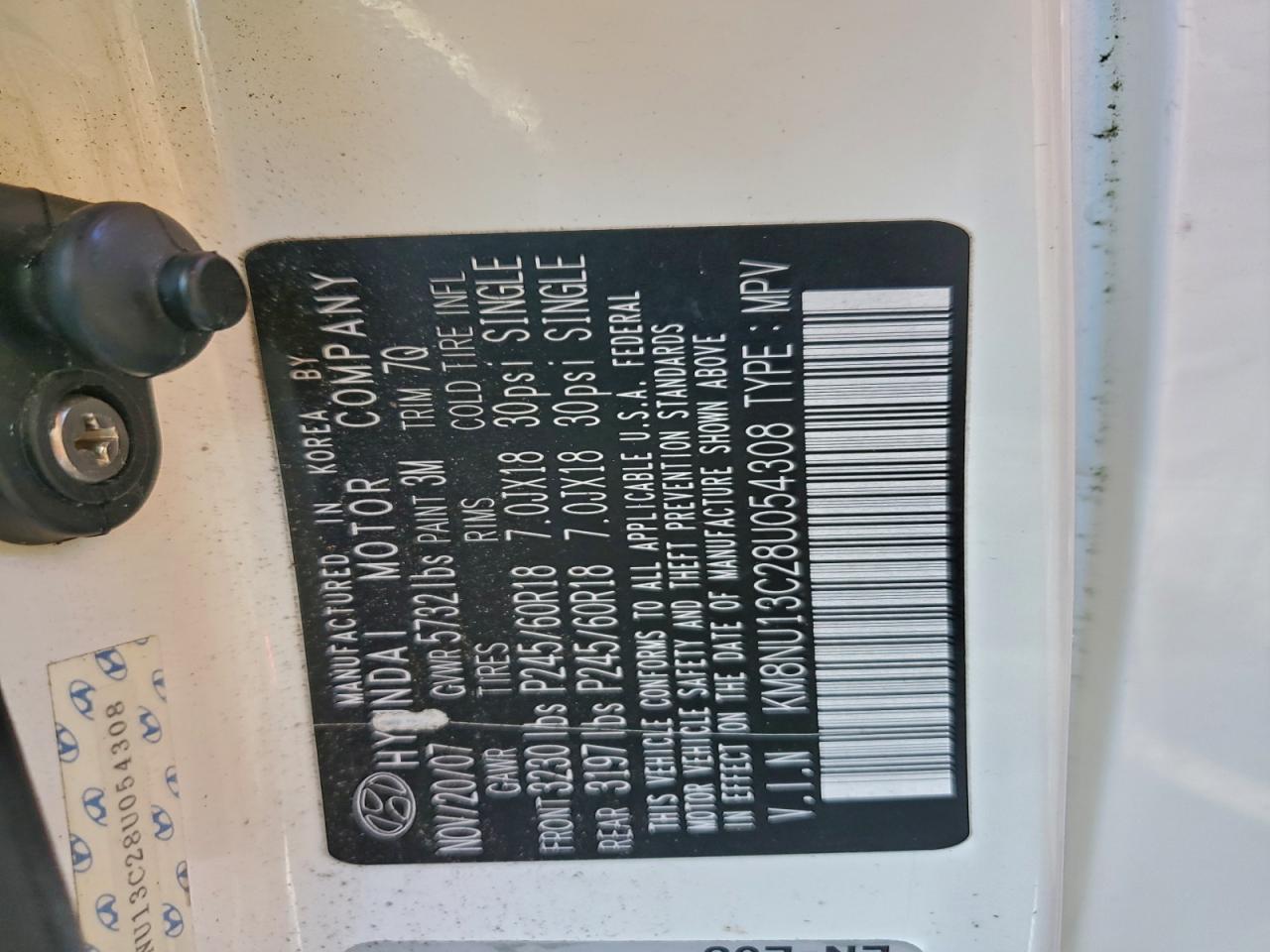 2008 Hyundai Veracruz Gls VIN: KM8NU13C28U054308 Lot: 95892885