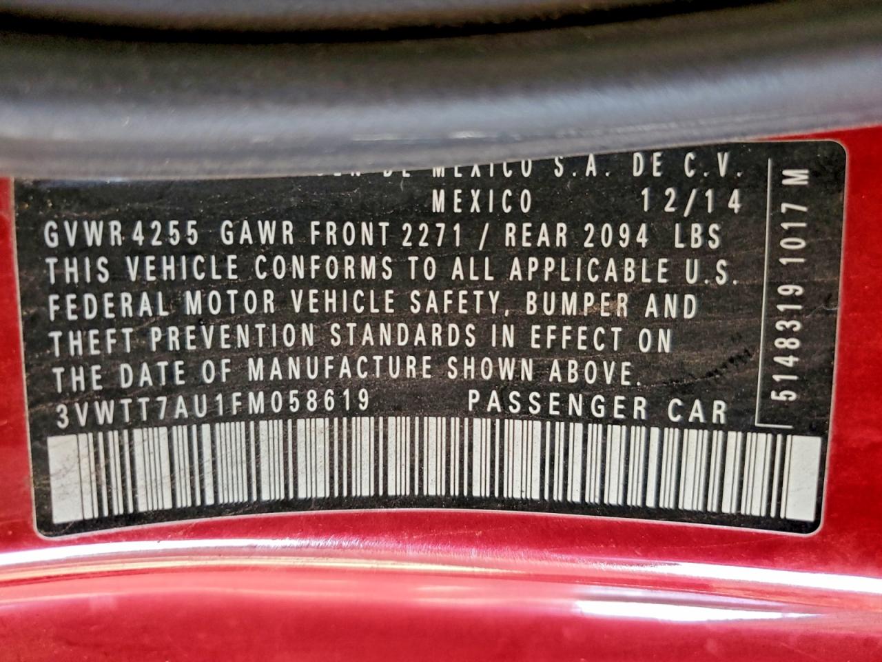 2015 Volkswagen Gti VIN: 3VWTT7AU1FM058619 Lot: 94175075