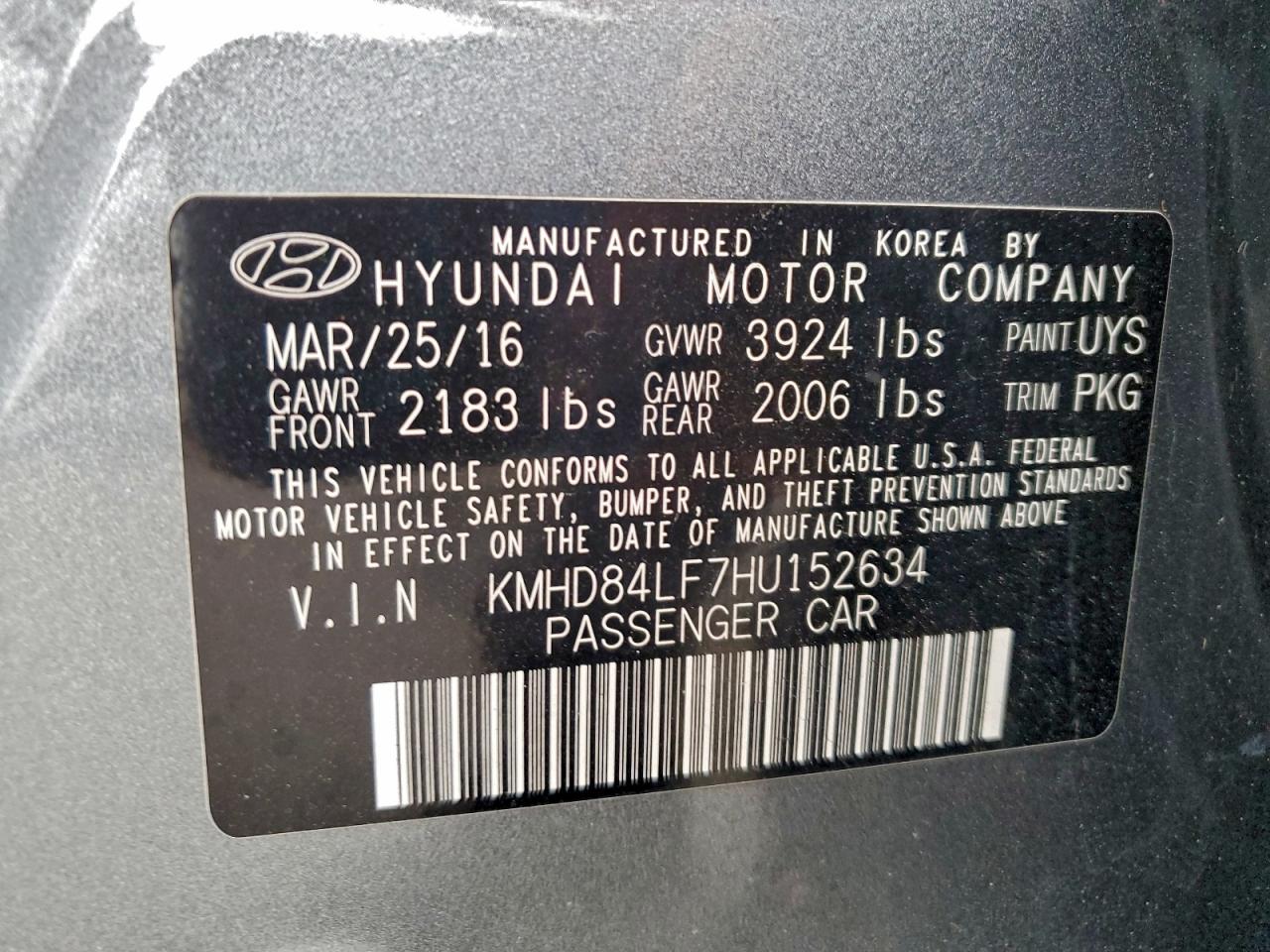 2017 Hyundai Elantra Se VIN: KMHD84LF7HU152634 Lot: 97017995