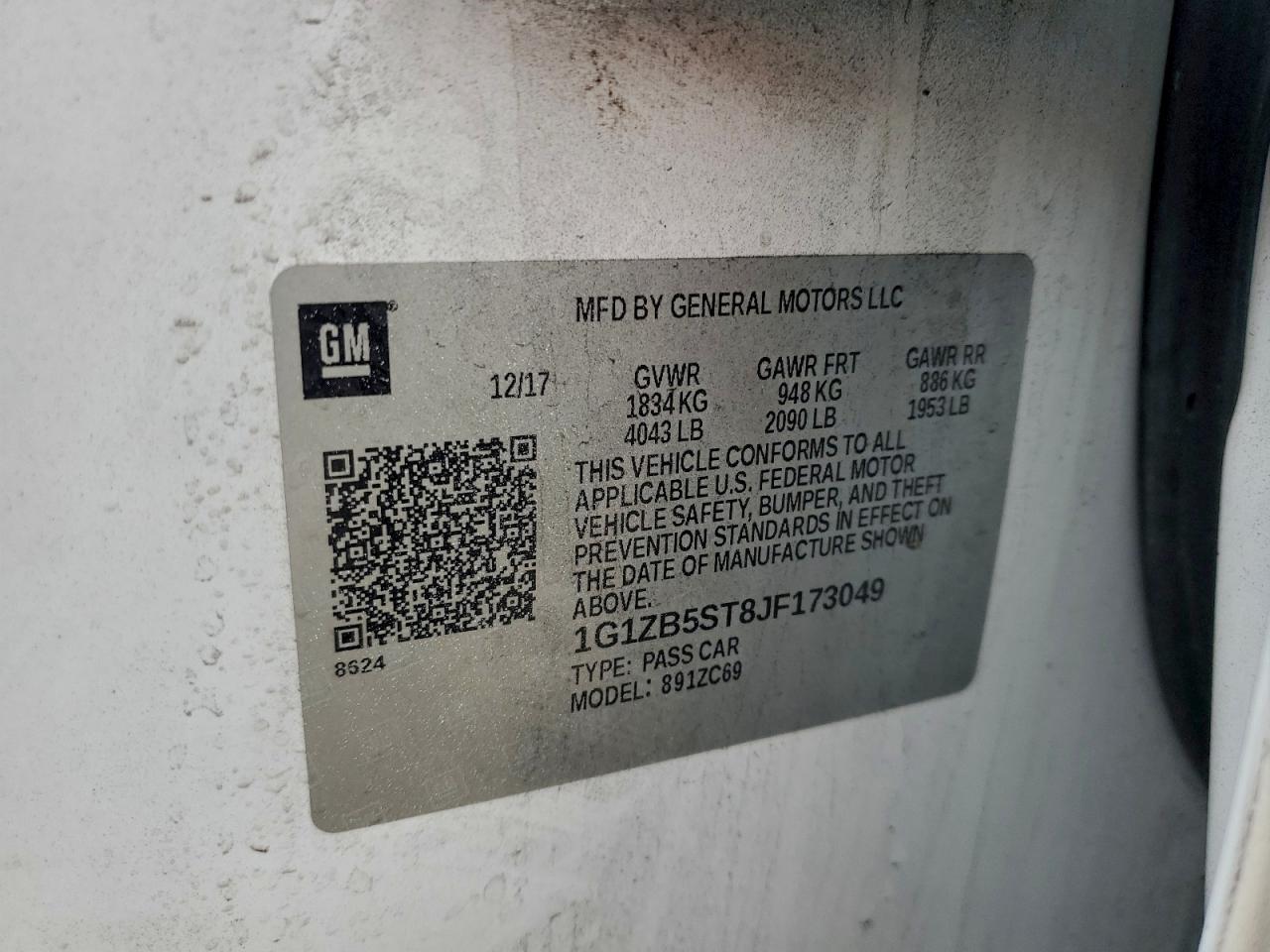 2018 Chevrolet Malibu Ls VIN: 1G1ZB5ST8JF173049 Lot: 96717005